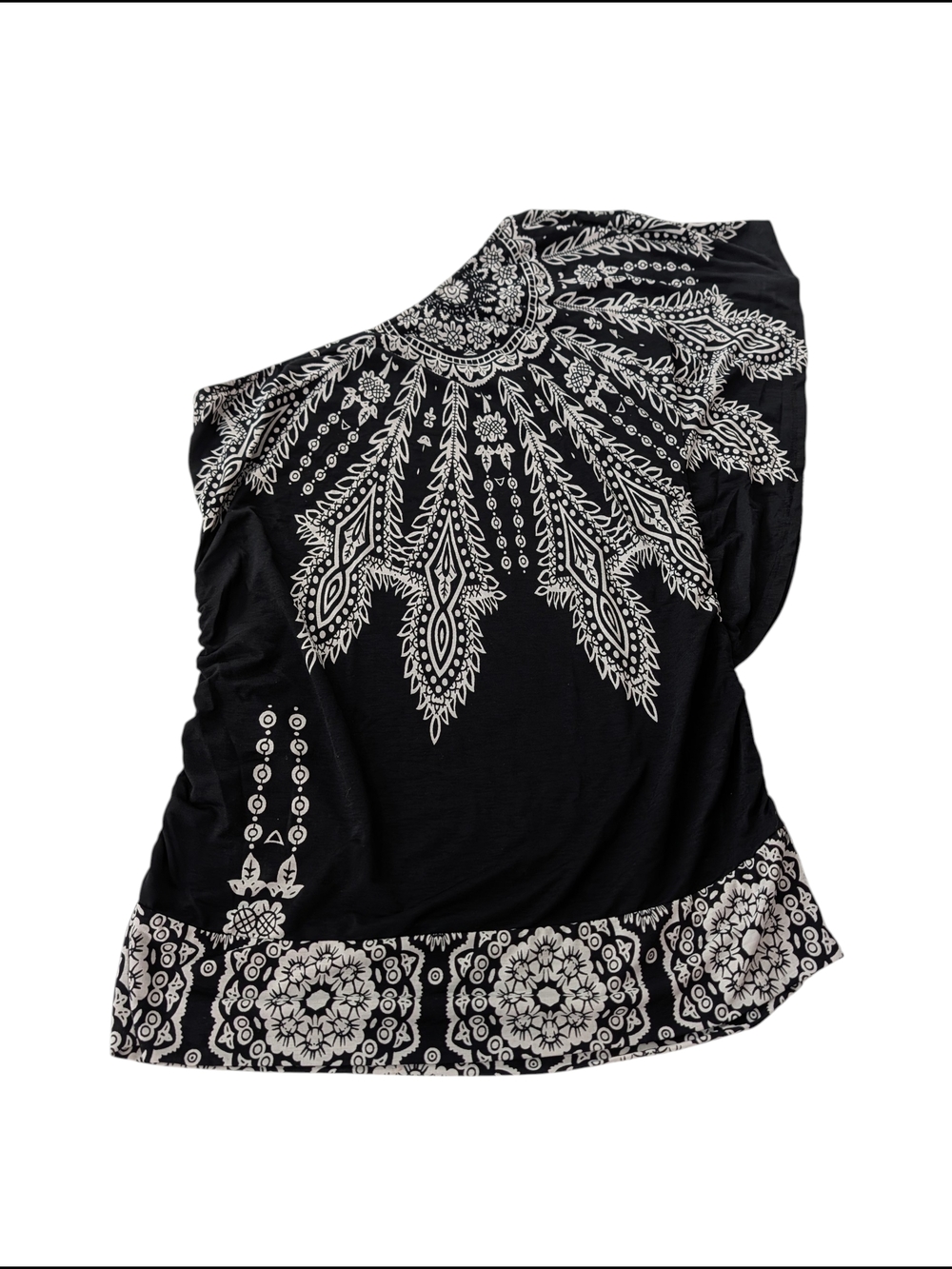 Y2k Bandana / Paisley Medallion Print Black One-Shoulder Printed Top Sz M